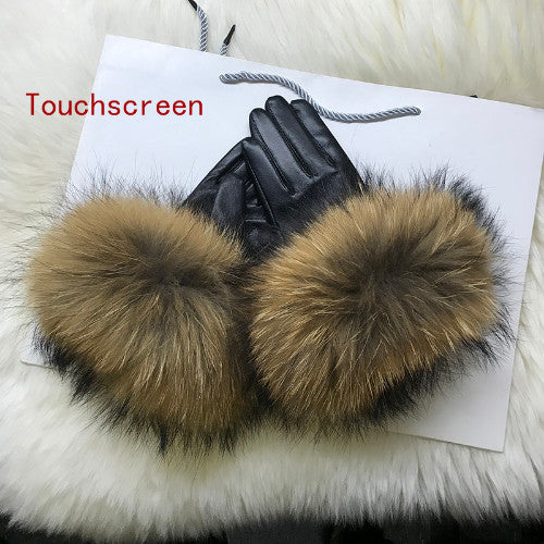 Real Sheepskin Fur Gloves Women's Leather Glove Warm Style Fluffy Fur Oversized 45
