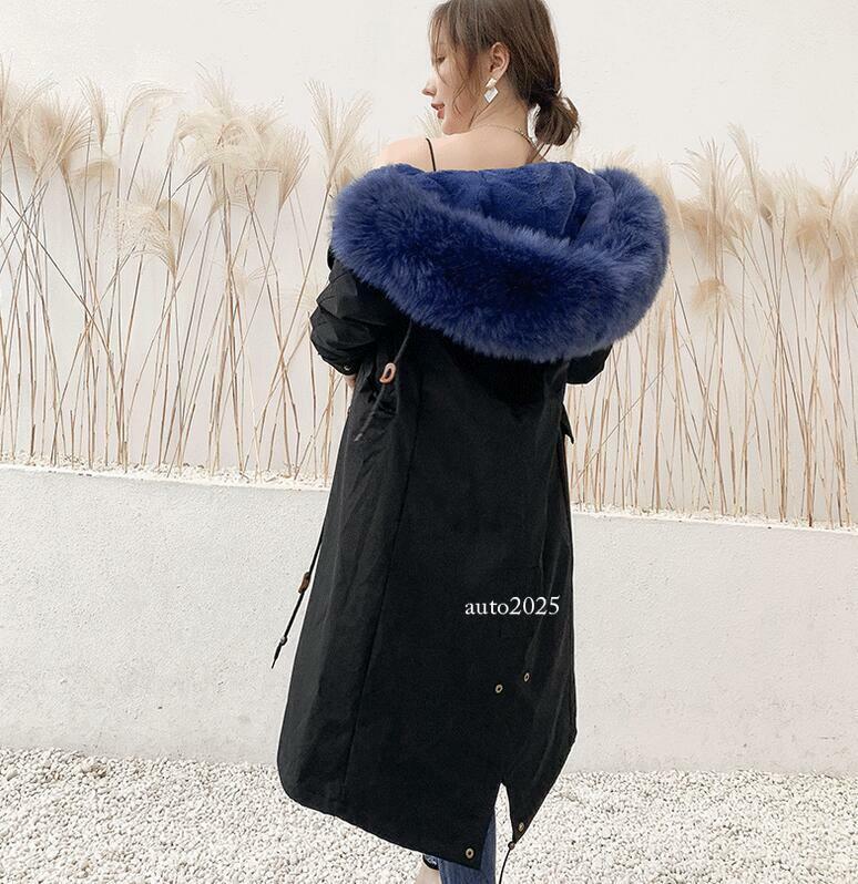 Women Winter Parka Rabbit Fur Lined Big Fox Fur Hooded Outwear Snow Jacket Warm 4