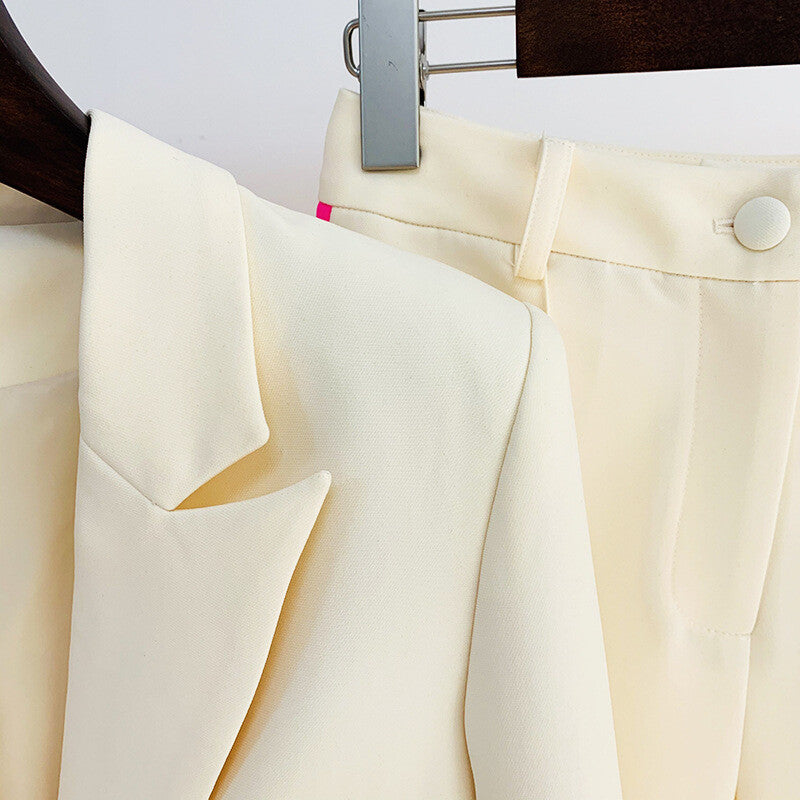 Designer Women Hot Pink Light Beige Blazer Flare Trousers Suit Occident Pants C 11