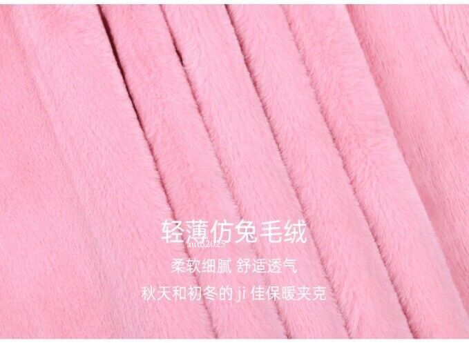 Long Warm Thick Soft Fluffy Faux Fur Trench Coat Double Breasted Pink White Belt 11