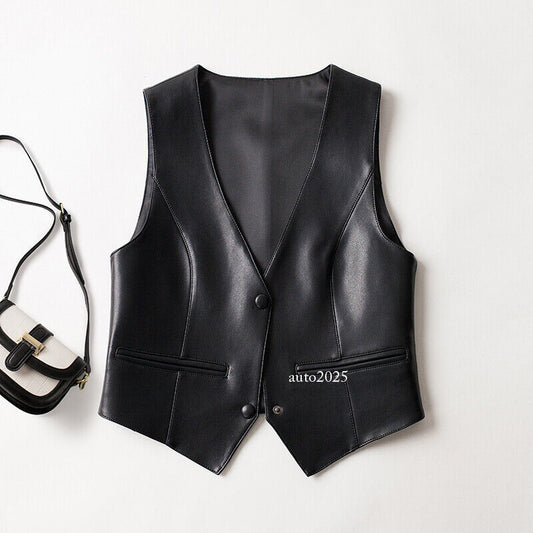 Spring New Genuine Leather Vest Women's Sheepskin Slim Fashion Short Sleeveless 2