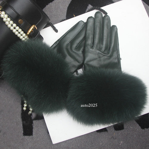 Real Sheepskin Fur Gloves Women's Leather Glove Warm Style Fluffy Fur Oversized 9