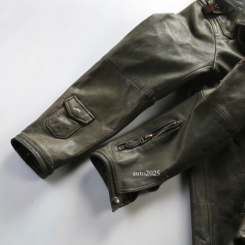Hooded Hunting Suit Genuine Leather Suit Mens Military Green Goat Leather Jacket 17