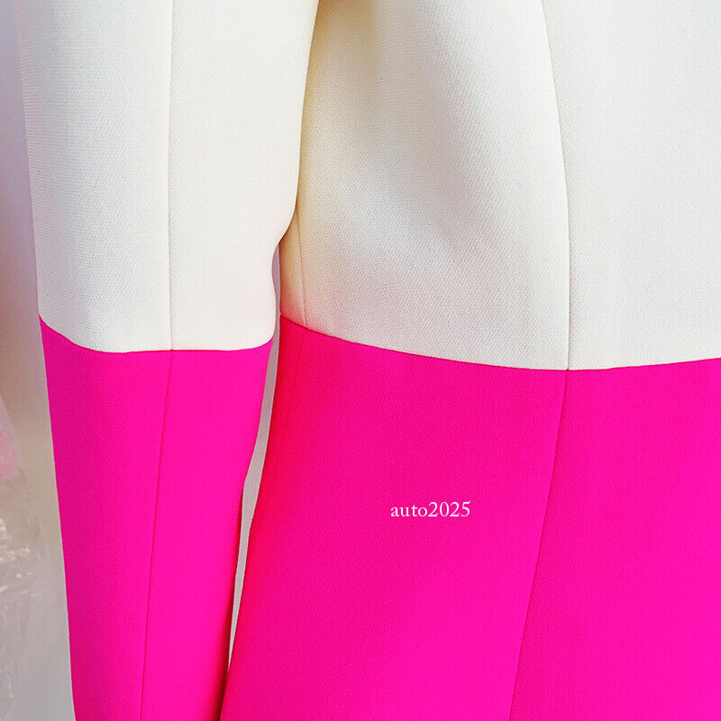 Designer Women Hot Pink Light Beige Blazer Flare Trousers Suit Occident Pants C 7