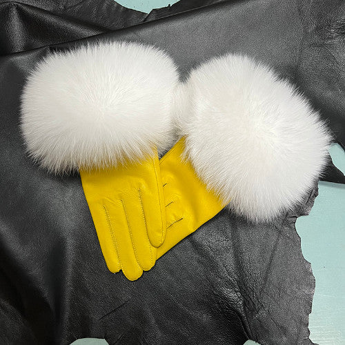 Real Sheepskin Fur Gloves Women's Leather Glove Warm Style Fluffy Fur Oversized 48