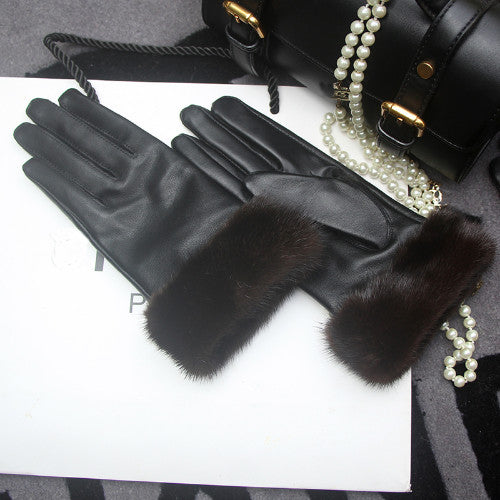 Real Sheepskin Fur Gloves Women's Leather Glove Warm Style Fluffy Fur Oversized 53