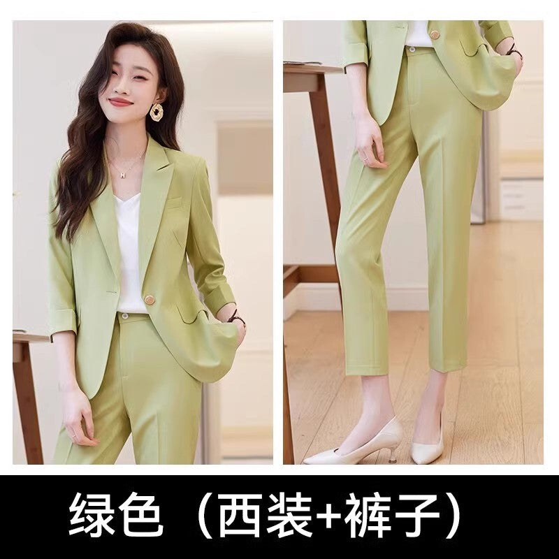 Womens Suits Jacket Pants 3/4 Sleeve Blazer One Button Business Thin Coat Ladies 36