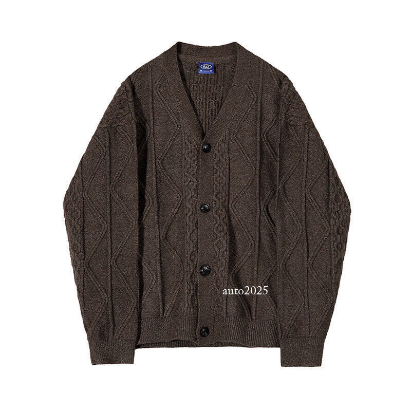Retro Style V Neck Mens Loose Fit Knitwear Cardigan Sweater Coat Spring Outwears 16