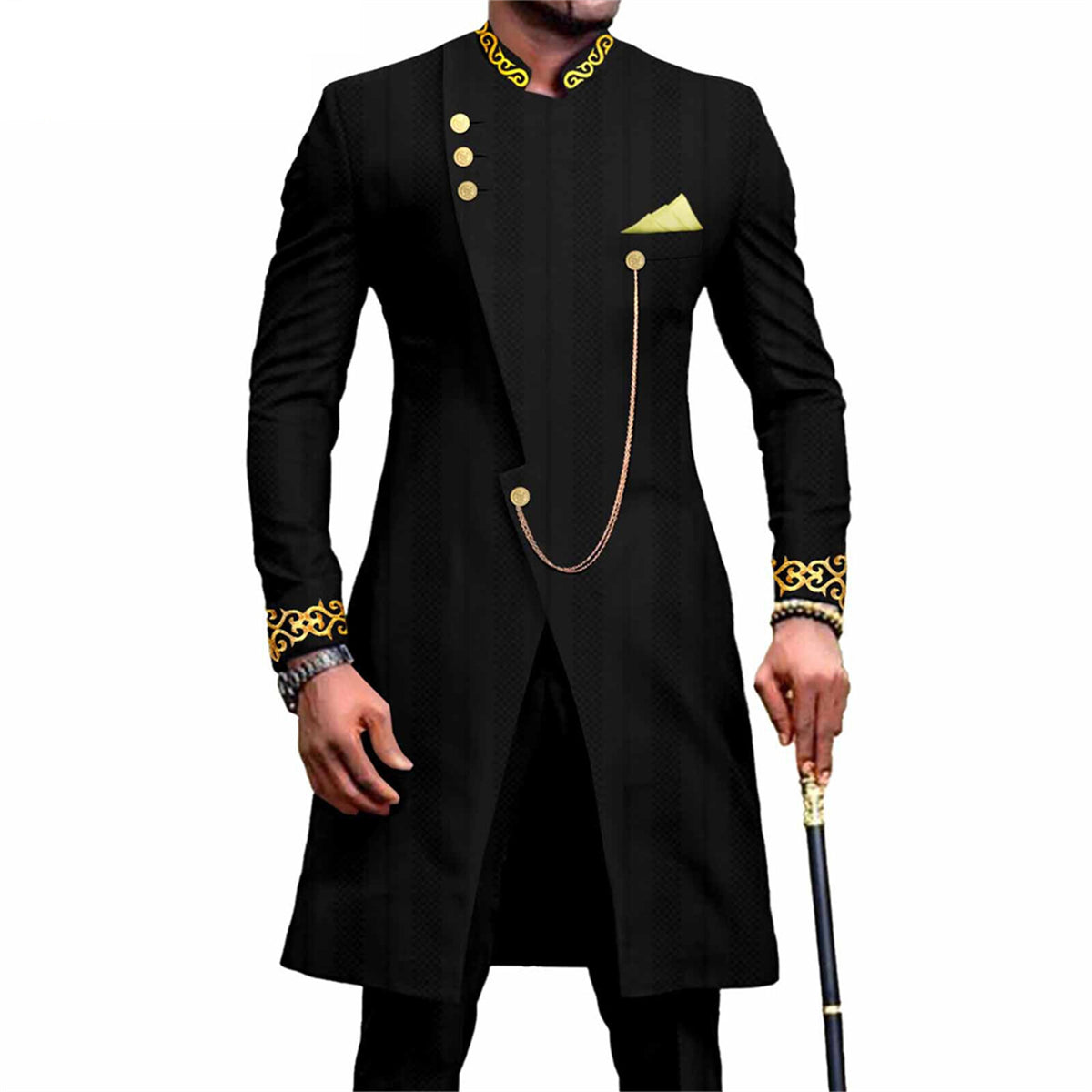 Men's Embroidery African Suits Partt Jacket and Pants 2 Piece Set Formal Outfits 26