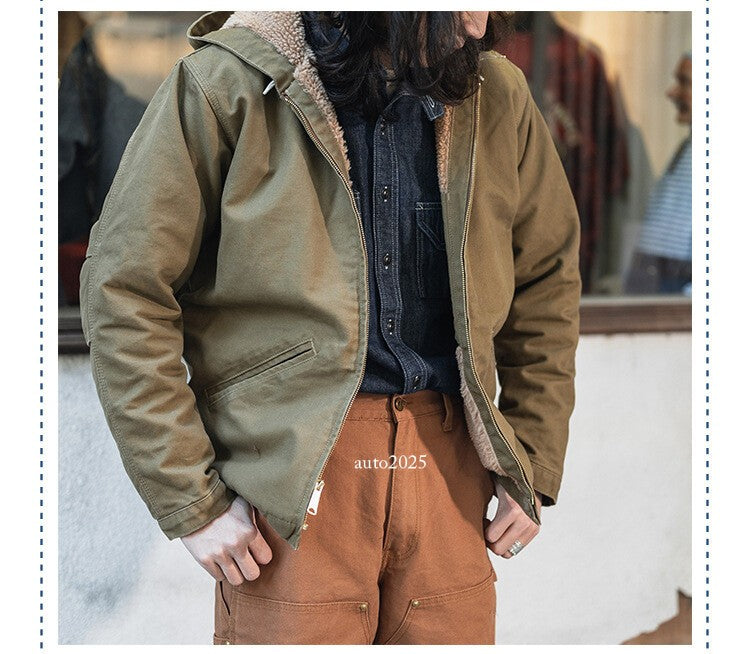 Men's Flight Jacket Outdoor Active Jacket Cold Winter Fleece Hooded Casual Coats 3