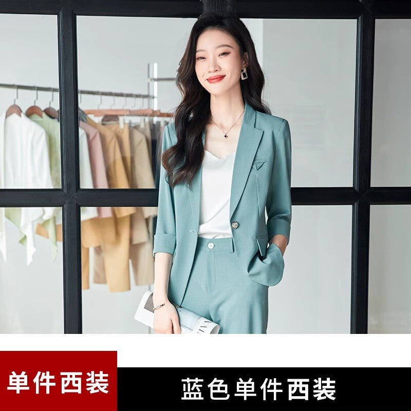 Womens Suits Jacket Pants 3/4 Sleeve Blazer One Button Business Thin Coat Ladies 34