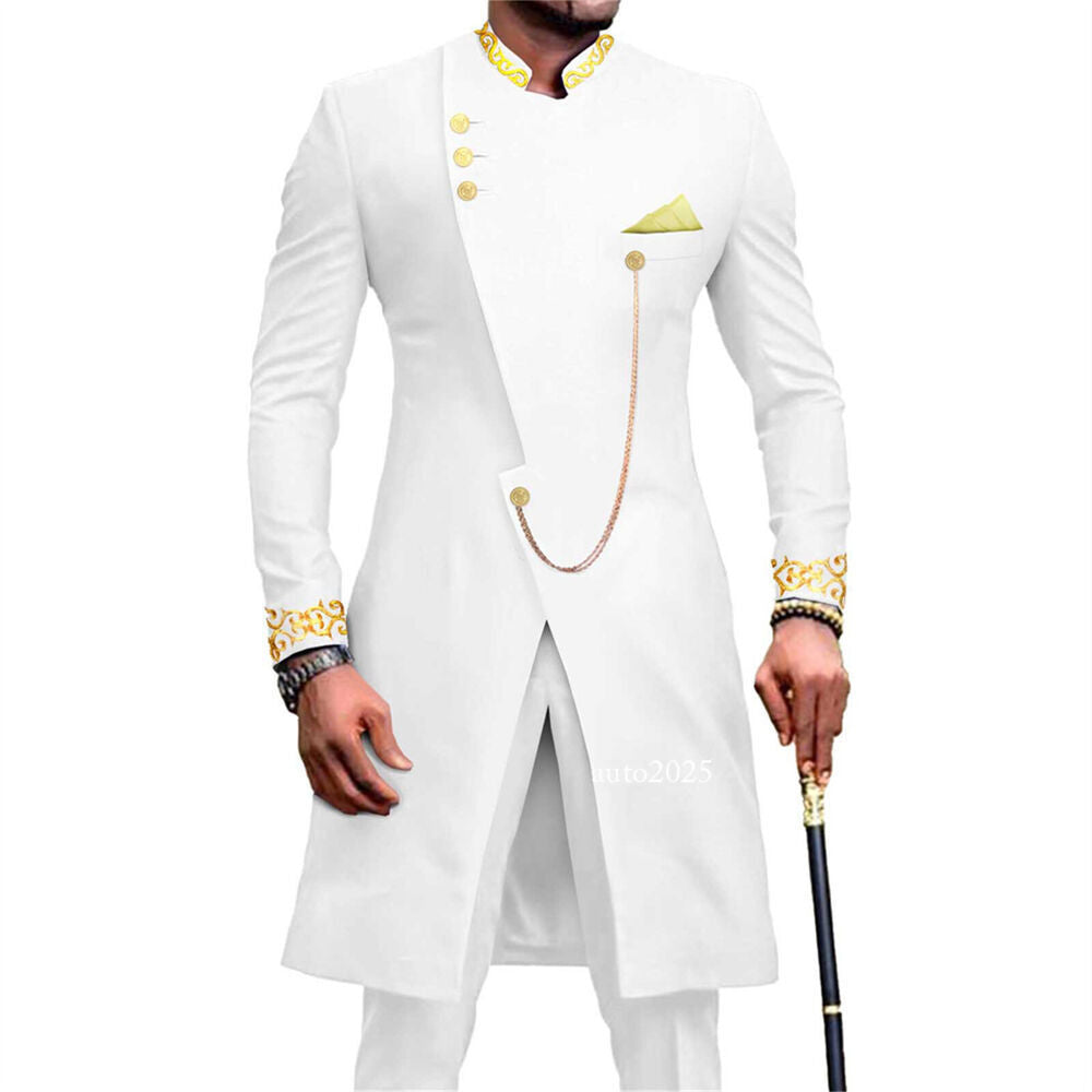 Men's Embroidery African Suits Partt Jacket and Pants 2 Piece Set Formal Outfits 17