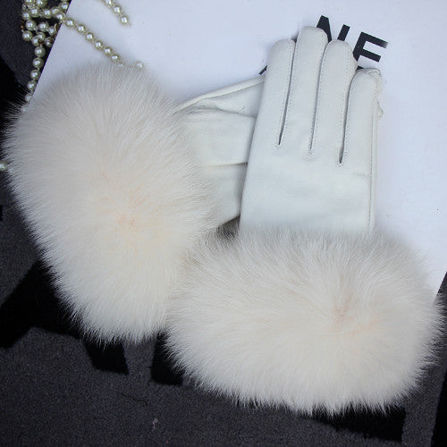 Real Sheepskin Fur Gloves Women's Leather Glove Warm Style Fluffy Fur Oversized 38