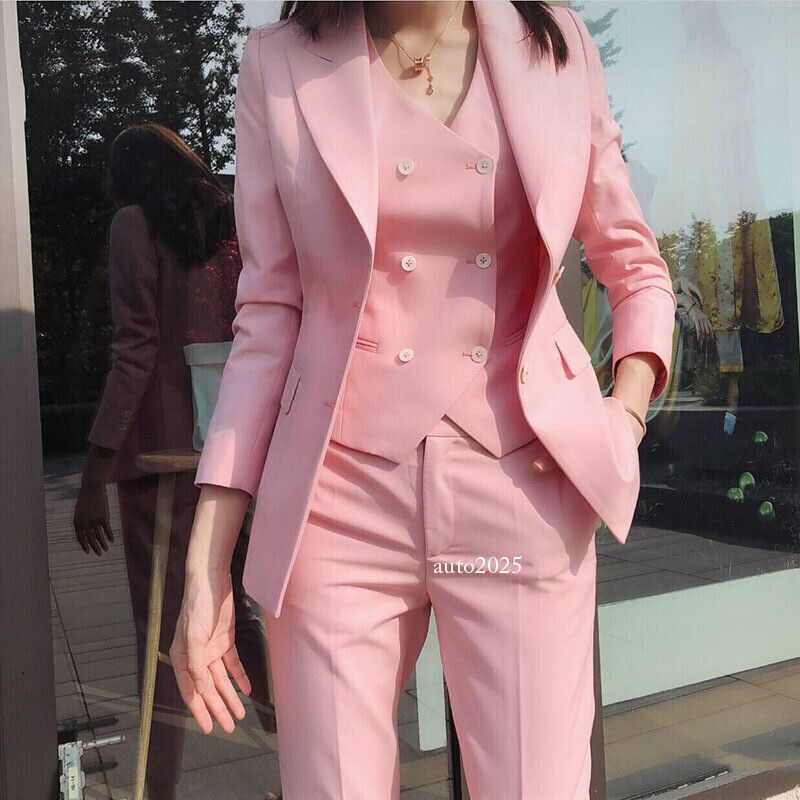 Classic Womens Suits Pants Business Jacket Blazer Double Breasted Vest 3PCS Coat 9