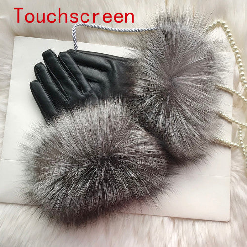 Real Sheepskin Fur Gloves Women's Leather Glove Warm Style Fluffy Fur Oversized 43