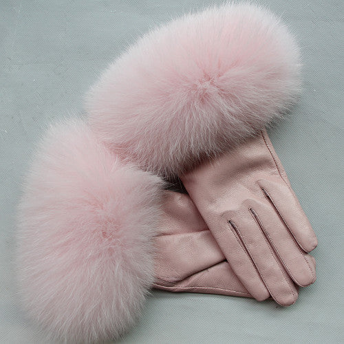 Real Sheepskin Fur Gloves Women's Leather Glove Warm Style Fluffy Fur Oversized 64