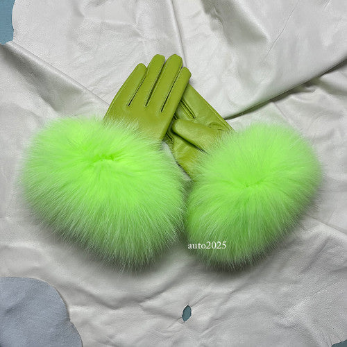 Real Sheepskin Fur Gloves Women's Leather Glove Warm Style Fluffy Fur Oversized 4