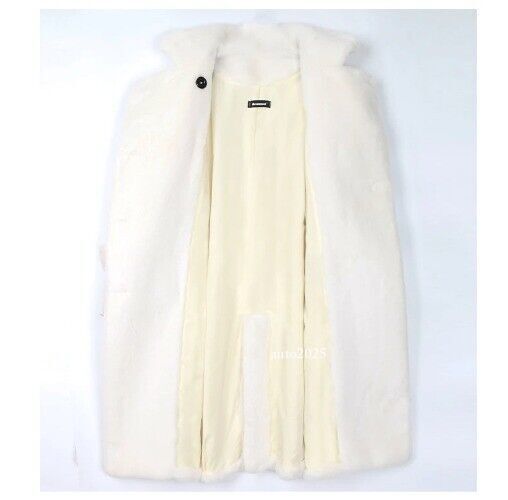 Long Warm Thick Soft Fluffy Faux Fur Trench Coat Double Breasted Pink White Belt 14