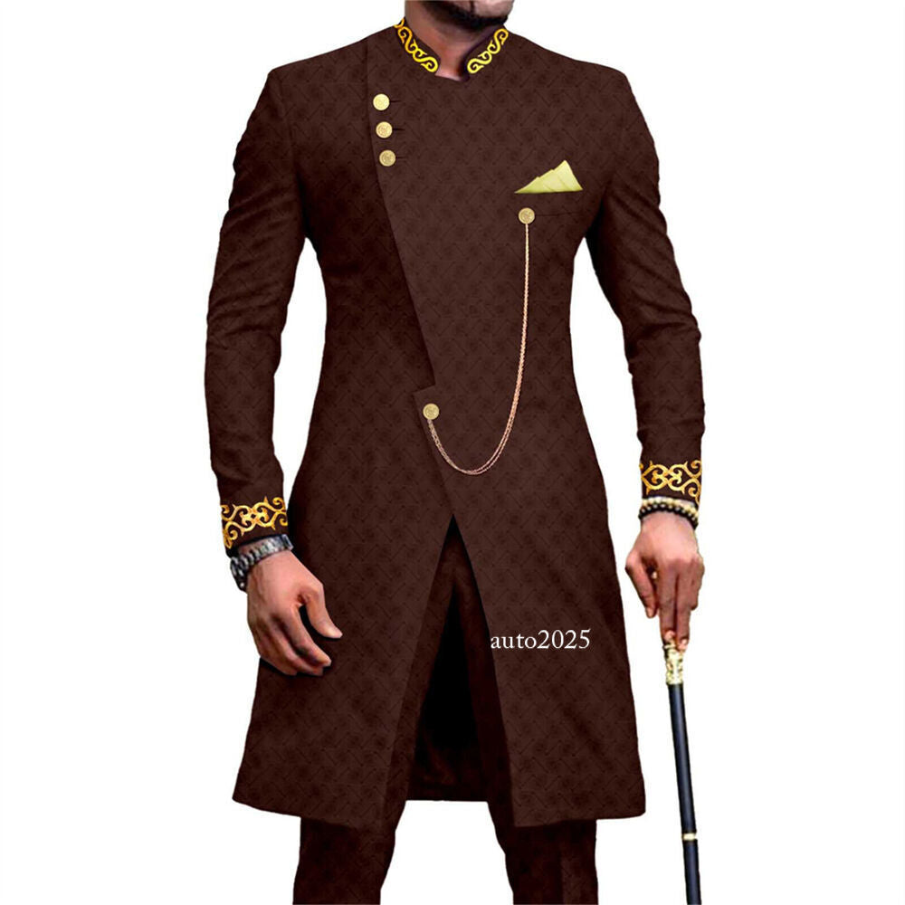 Men's Embroidery African Suits Partt Jacket and Pants 2 Piece Set Formal Outfits 8