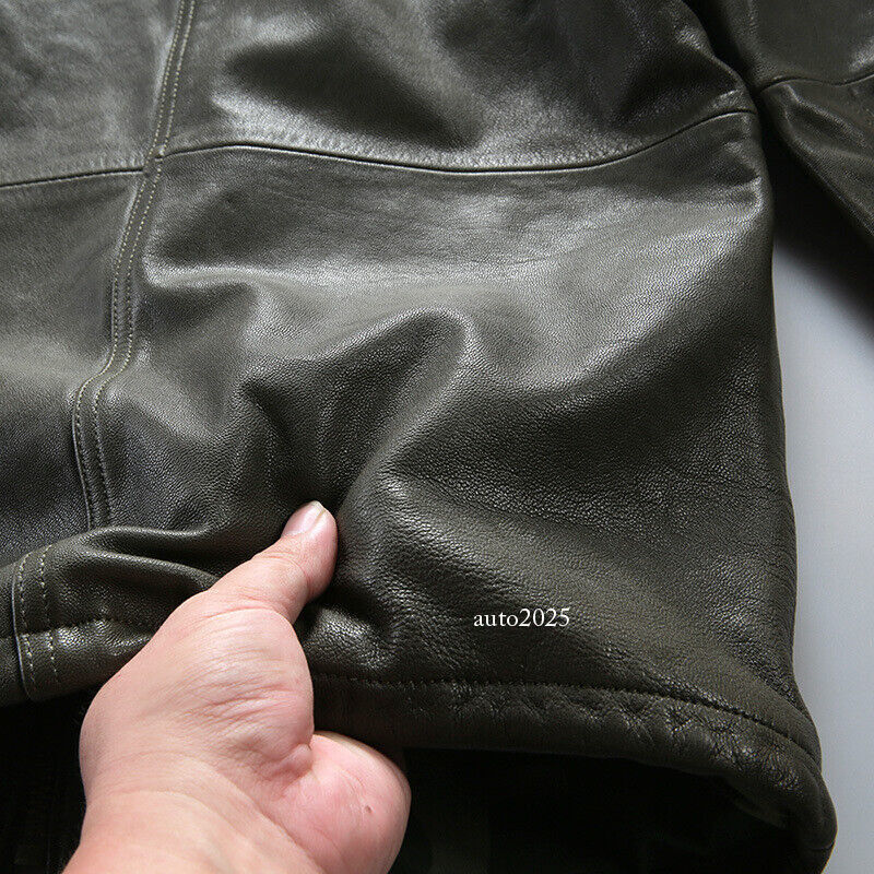 Hooded Hunting Suit Genuine Leather Suit Mens Military Green Goat Leather Jacket 18