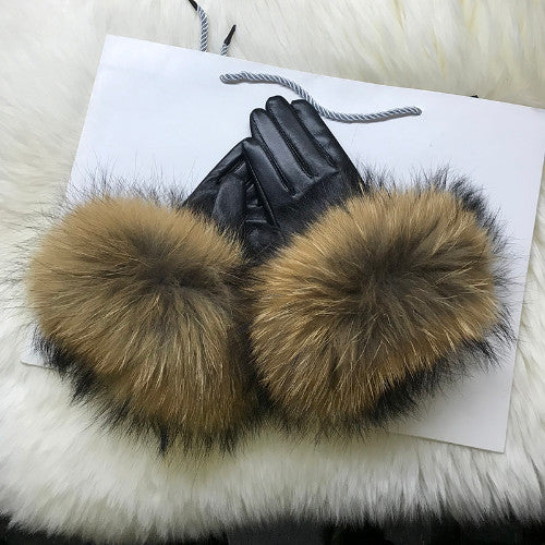 Real Sheepskin Fur Gloves Women's Leather Glove Warm Style Fluffy Fur Oversized 44