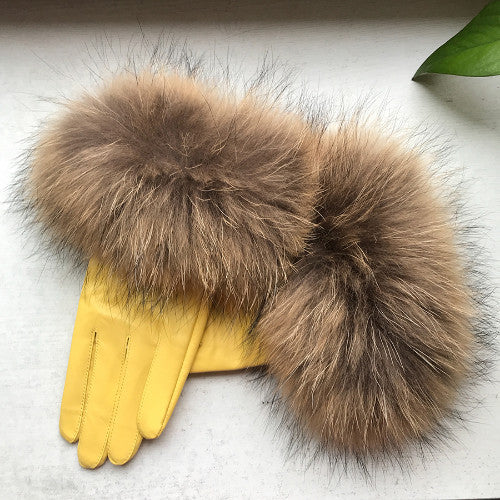 Real Sheepskin Fur Gloves Women's Leather Glove Warm Style Fluffy Fur Oversized 61