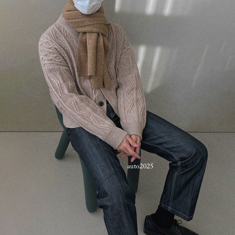 Retro Style V Neck Mens Loose Fit Knitwear Cardigan Sweater Coat Spring Outwears 5