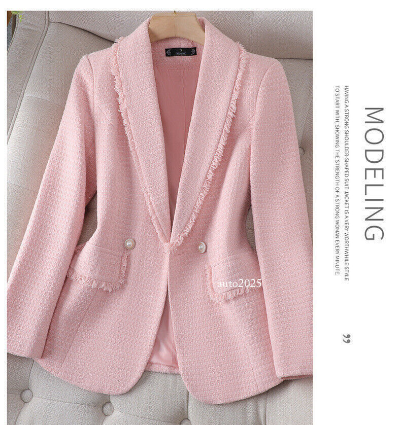 Women's New Suit Jacket One Button Slim Fit OL Business Short Jacket Tweed Coat 23