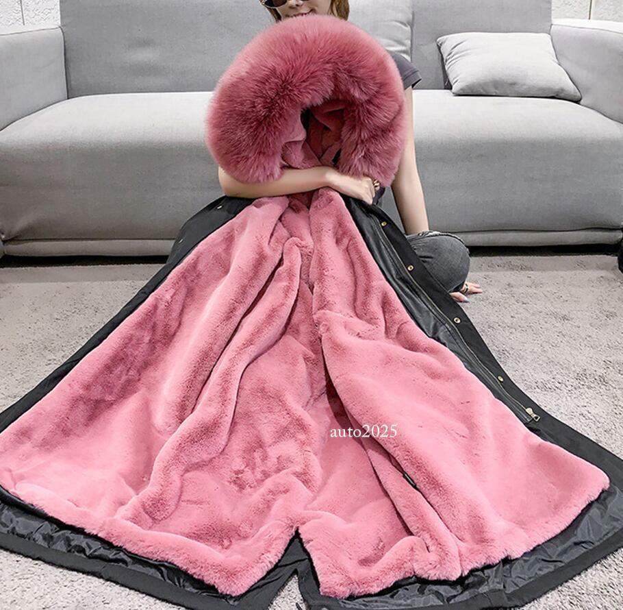 Women Winter Parka Rabbit Fur Lined Big Fox Fur Hooded Outwear Snow Jacket Warm 20