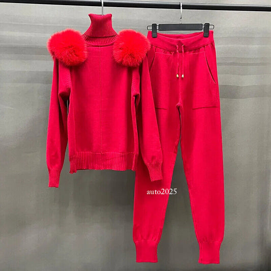 Women's Wool Coat Pants Set Sweatshirt Streetwear Spring Autumn Jogger Sweater 1