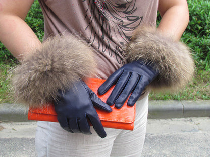 Real Sheepskin Fur Gloves Women's Leather Glove Warm Style Fluffy Fur Oversized 60