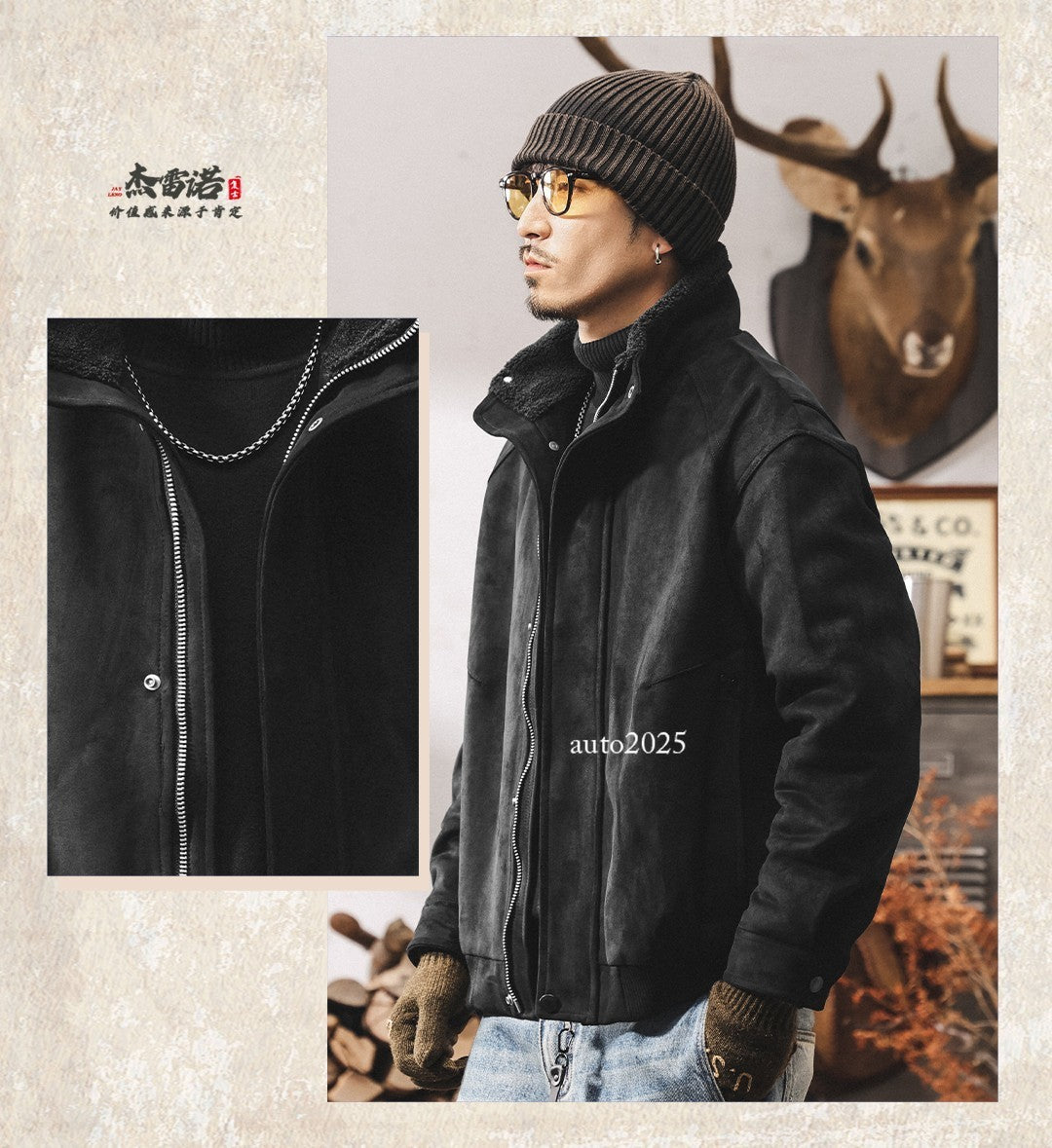 Retro Thicken Leather Cotton Coat Mens Winter Warm Cotton Jacket Suede Zip Coat 17