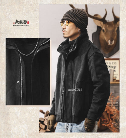 Retro Thicken Leather Cotton Coat Mens Winter Warm Cotton Jacket Suede Zip Coat 17