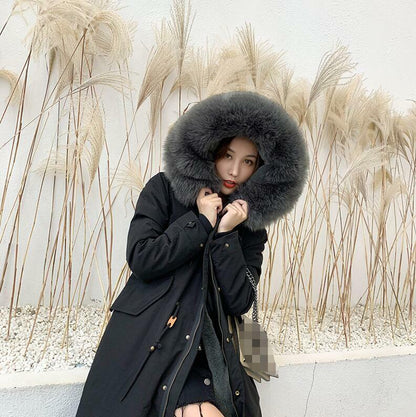 Women Winter Parka Rabbit Fur Lined Big Fox Fur Hooded Outwear Snow Jacket Warm 29