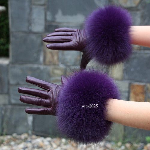 Real Sheepskin Fur Gloves Women's Leather Glove Warm Style Fluffy Fur Oversized 5