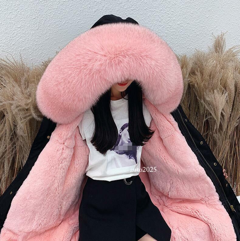 Women Winter Parka Rabbit Fur Lined Big Fox Fur Hooded Outwear Snow Jacket Warm 1