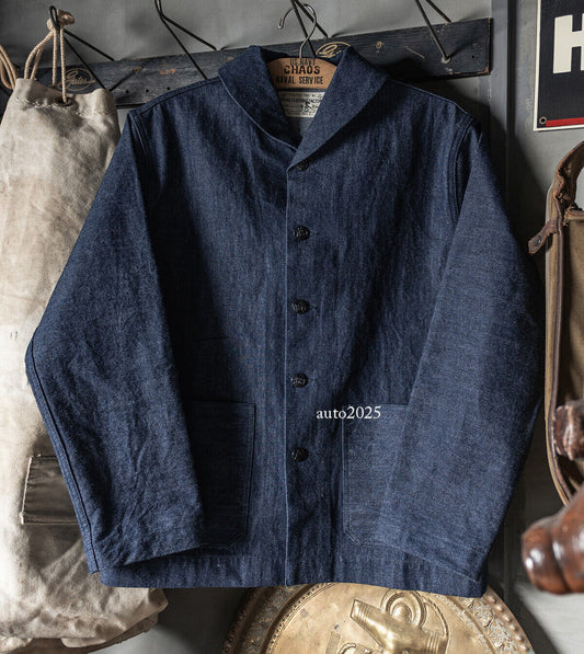 Bronson USN Dungaree Selvedge Denim Jacket Men Shawl Collar Chore Coat ONEWASH 1
