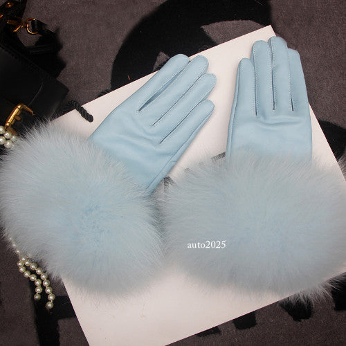 Real Sheepskin Fur Gloves Women's Leather Glove Warm Style Fluffy Fur Oversized 15