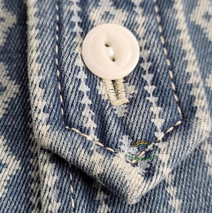 Jacquard Denim Shirt Men's Work Shirt Long Sleeve Shirt Vintage Casual Coat Top 11