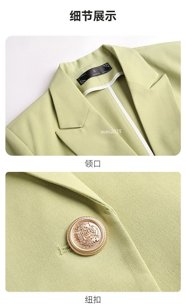 Womens Suits Jacket Pants 3/4 Sleeve Blazer One Button Business Thin Coat Ladies 20