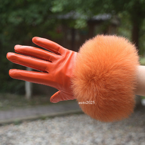 Real Sheepskin Fur Gloves Women's Leather Glove Warm Style Fluffy Fur Oversized 3
