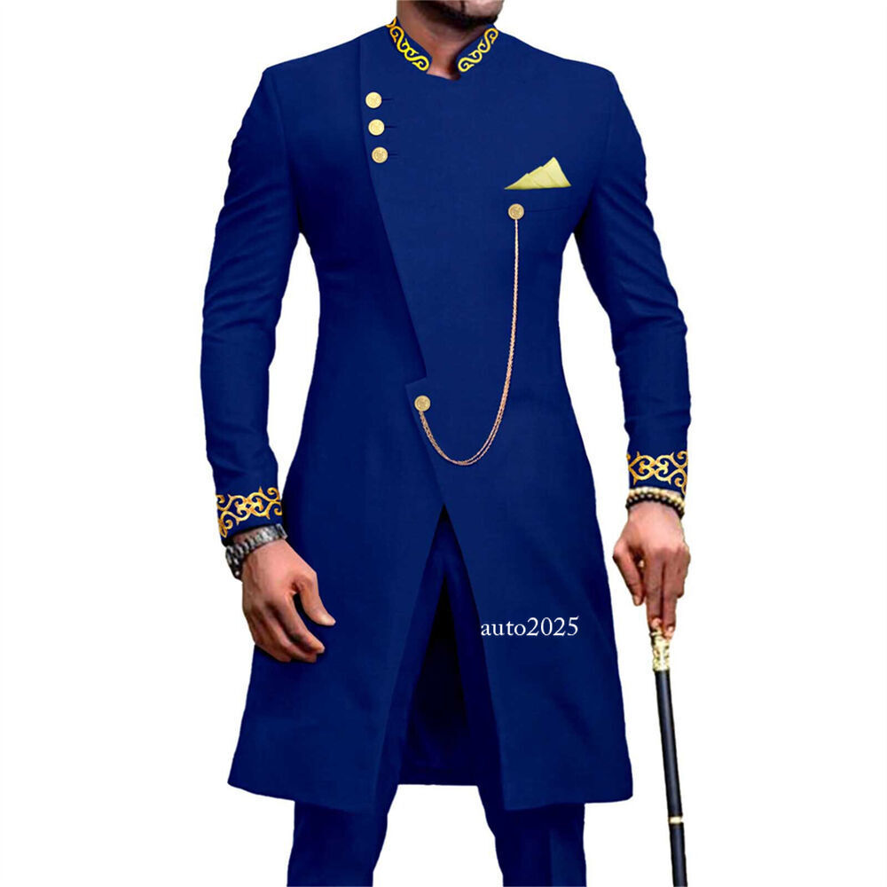 Men's Embroidery African Suits Partt Jacket and Pants 2 Piece Set Formal Outfits 11
