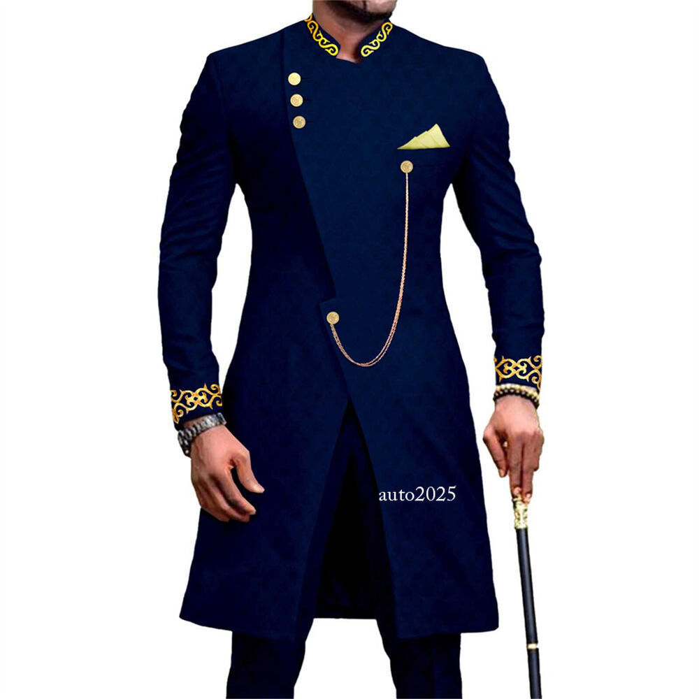 Men's Embroidery African Suits Partt Jacket and Pants 2 Piece Set Formal Outfits 20