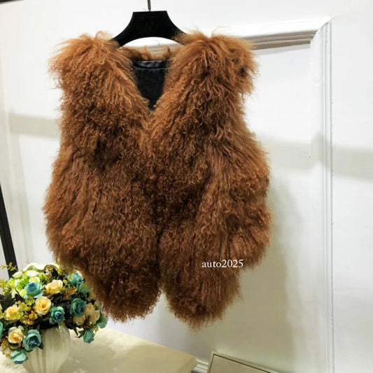 Short Vest 100% Real Genuine Mongolian Sheep Fur Coat Classy Beauty Pure Gilet 1