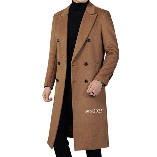Men's Woolen Coat Long Knee-length Double-sided Coat Thickened Down Windbreaker 1