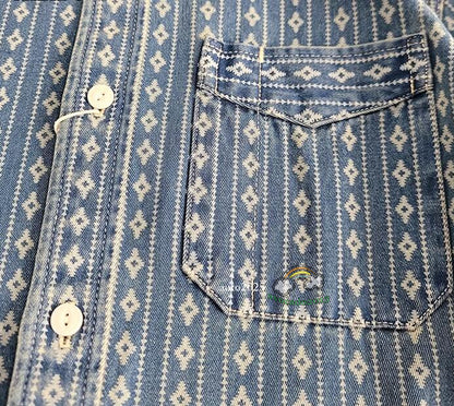 Jacquard Denim Shirt Men's Work Shirt Long Sleeve Shirt Vintage Casual Coat Top 19