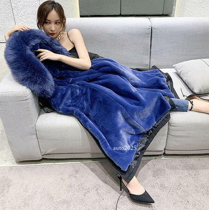 Women Winter Parka Rabbit Fur Lined Big Fox Fur Hooded Outwear Snow Jacket Warm 16