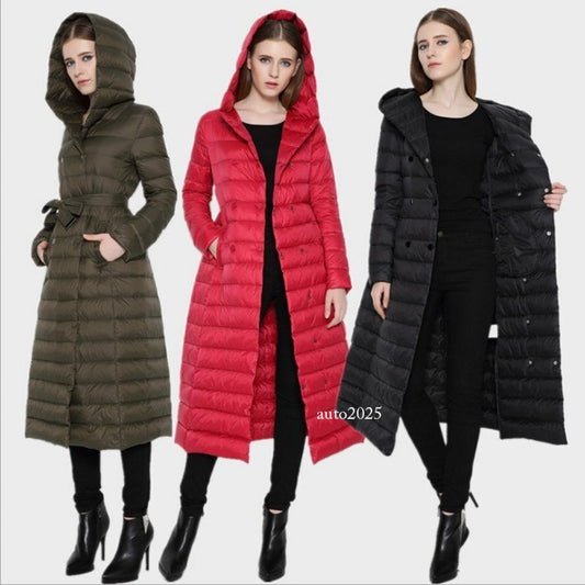 Winter Women Packable Ultralight Long Down Hooded Jacket Puffer Parka Coats 1