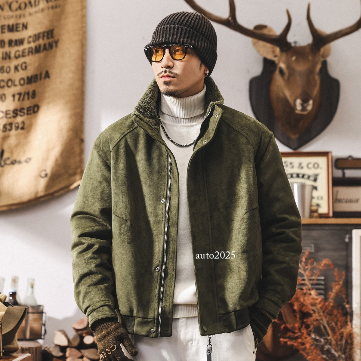 Retro Thicken Leather Cotton Coat Mens Winter Warm Cotton Jacket Suede Zip Coat 20