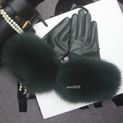 Real Sheepskin Fur Gloves Women's Leather Glove Warm Style Fluffy Fur Oversized 9